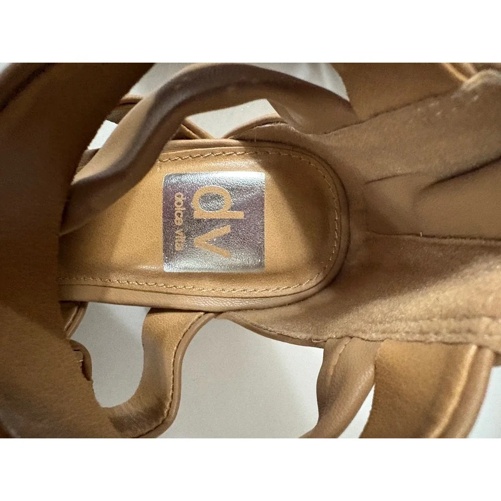 DV Dolce Vita Billy Tan Gladiator Bow Block Heel Sandals Women 6.5 Strappy Zip